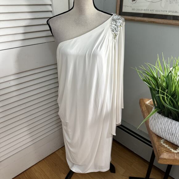 R&M Richards Dresses & Skirts - R&M Richards Dress 18W White One Shoulder Rhinestone Ruched Evening Formal Gala